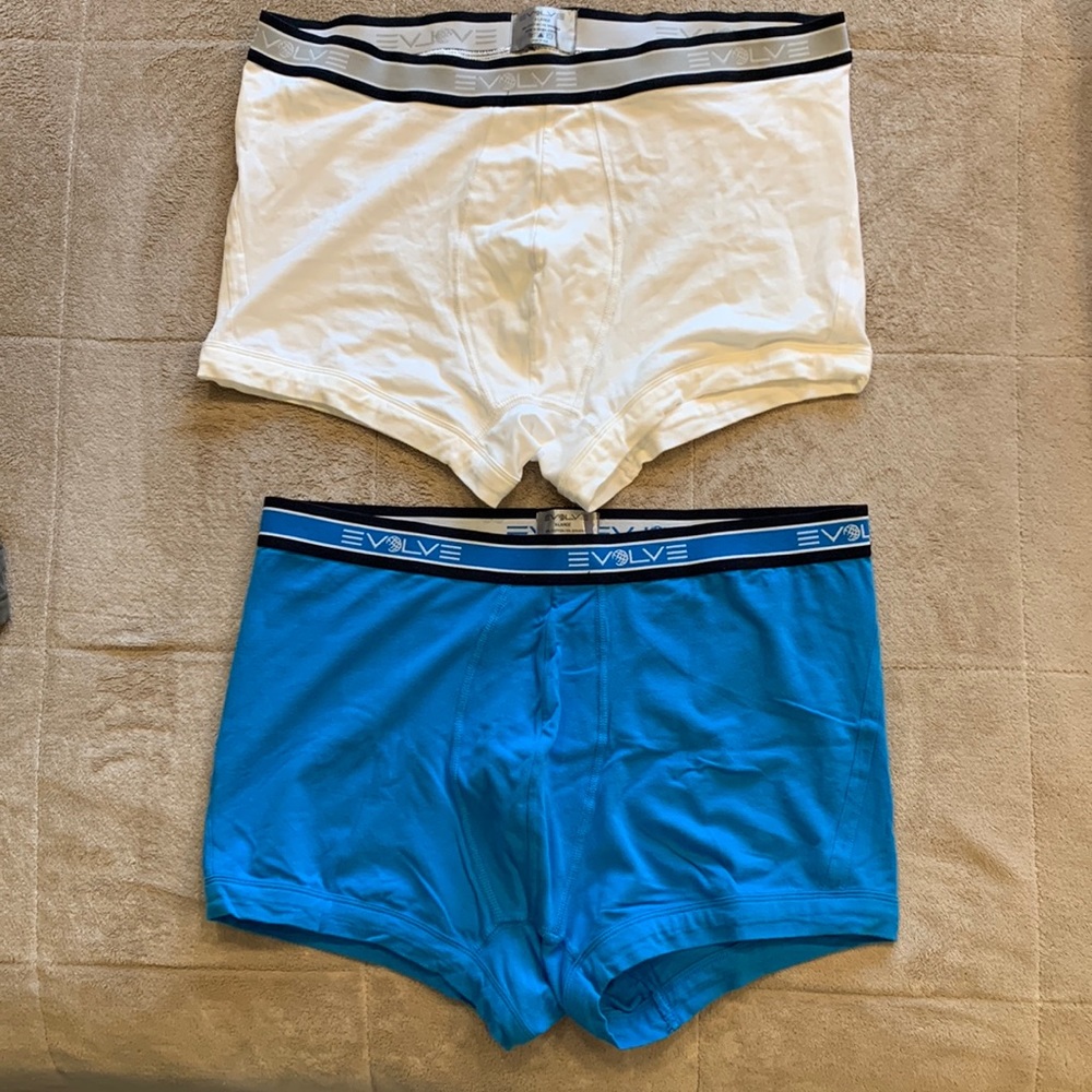 Pair (2) of Evolve Mens XL Trunks Underwear Light Blue and White Used